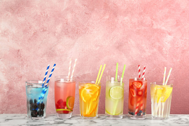 Assortment of colorful summer beverages. 